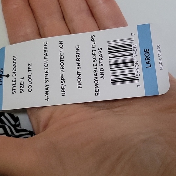 DKNY swimsuit one piece black white tommy control slimming geometric Design Sz.L - Picture 4 of 16